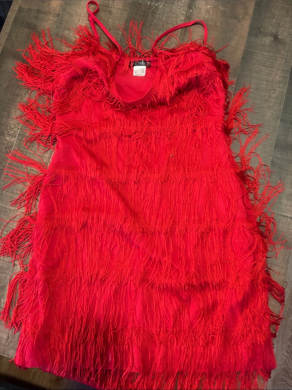 VENUS Red Fringe Cocktail Dress S side zip flapper